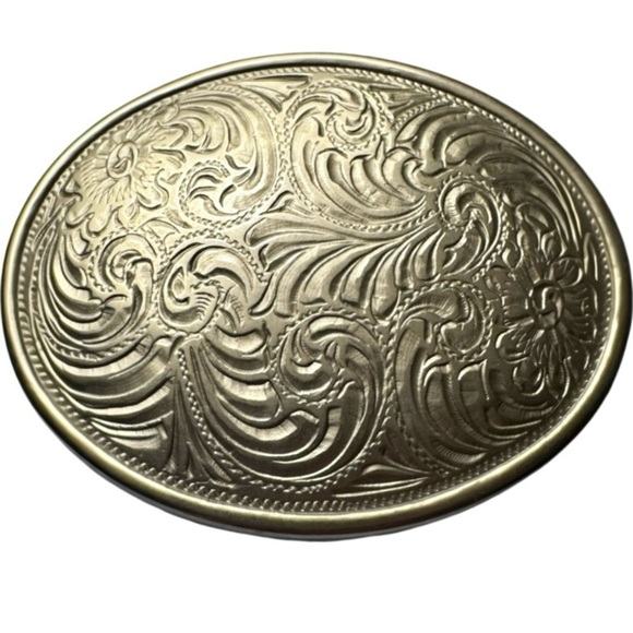 Source Unknown Accessories - Western floral belt buckle, lightweight, pewter or flat silver tone